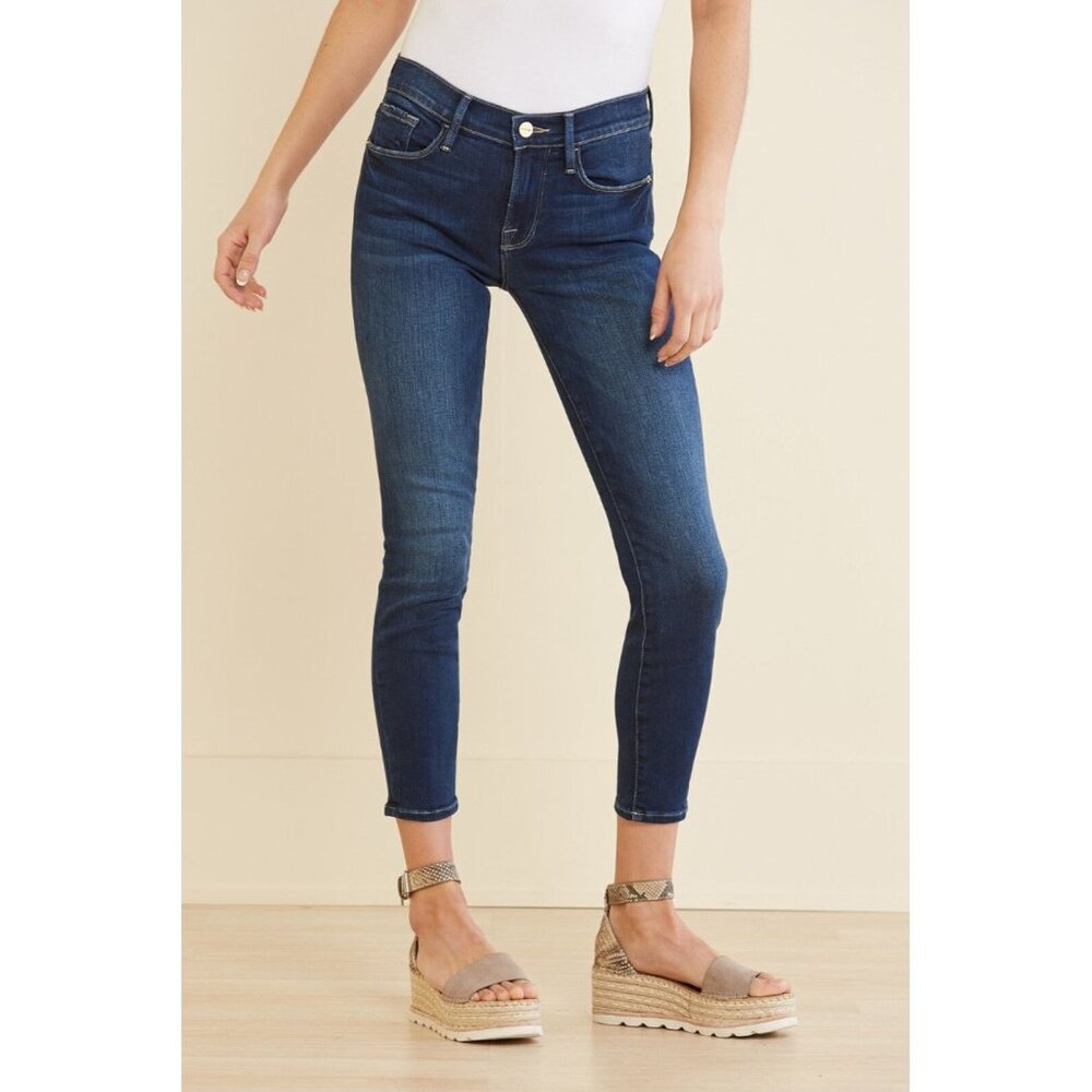 FRAME Le Skinny De Jeanne Crop Dark Wash Blue Denim Jeans Womens 28